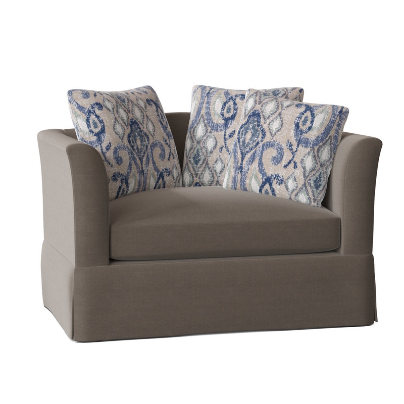 Charlene 50″ Wide Armchair Highland Dunes Body Fabric: Crafty Cobblestone, Throw Pillow Fabric: Gilda Ocean