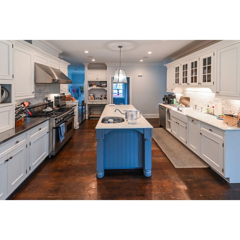 Craft-Maid Custom Cabinetry Traditional White Kitchen with Grey Island and Appliances