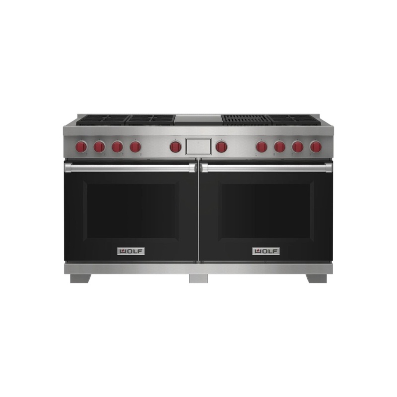 Wolf Certified DF60650CG/BK/P 60″ Stainless Steel & Black Dual Fuel Range