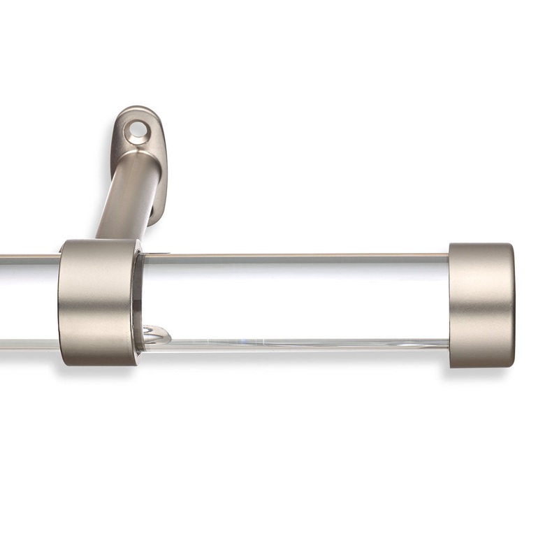 Cambria Designer Series 1 1/8 In Dia. Clear Acrylic Fixed Length Curtain Rod w/ End Cap MODE Size: 162″ Finish: Brushed Nickel