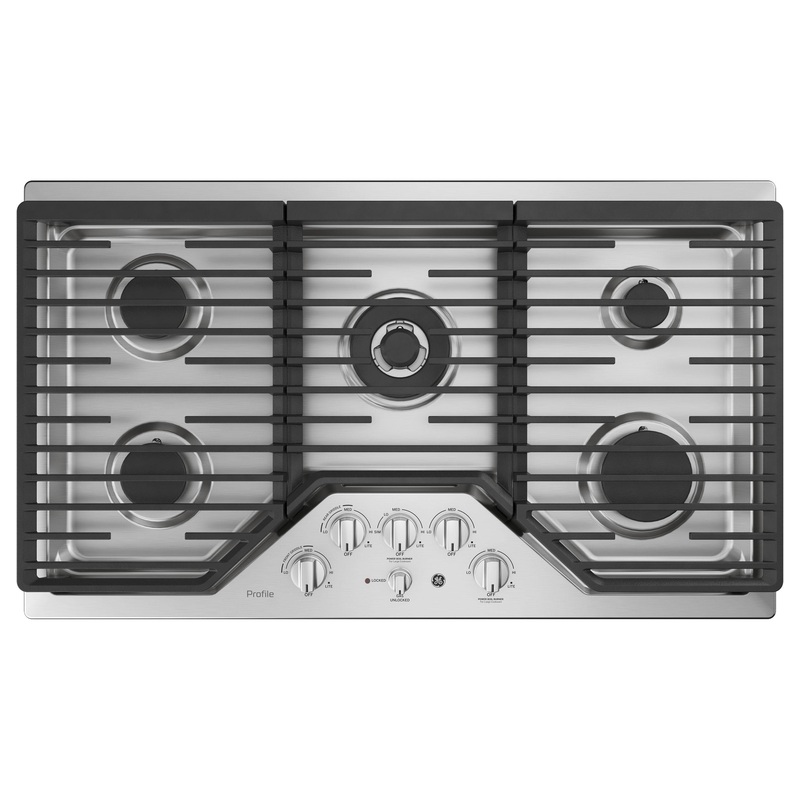 PGP9036SLSS GE Profile 36″ Built-In Tri-Ring Gas Cooktop with 5 Burners and Included Extra-Large Integrated Griddle