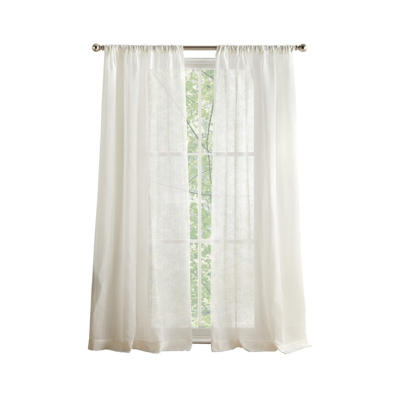 Pinstripe Sheer Solid Color Sheer Rod Pocket Curtain Panel Pair (Set of 2) Tommy Hilfiger Curtain Color: White Size per Panel: 50″ W x 96″ L