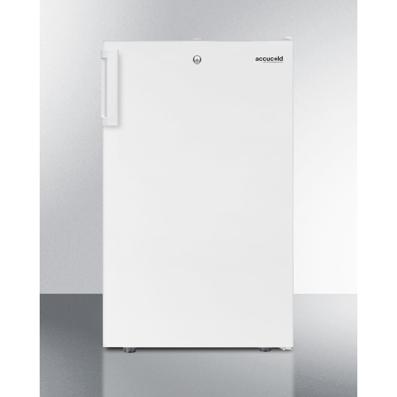 Summit FF511L7 20″ Wide Commercially Approved Counter Height All-Refrigerator, Auto Defrost With A Lock And White Exterior