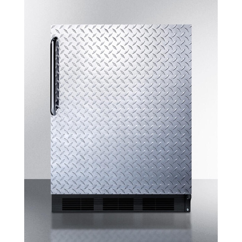 Summit CT663BDPLADA Ada Compliant Freestanding Refrigerator-Freezer For Residential Use, Cycle Defrost W/Deluxe Interior, Diamond Plate Door, Towel Bar Handle, And Black Cabinet