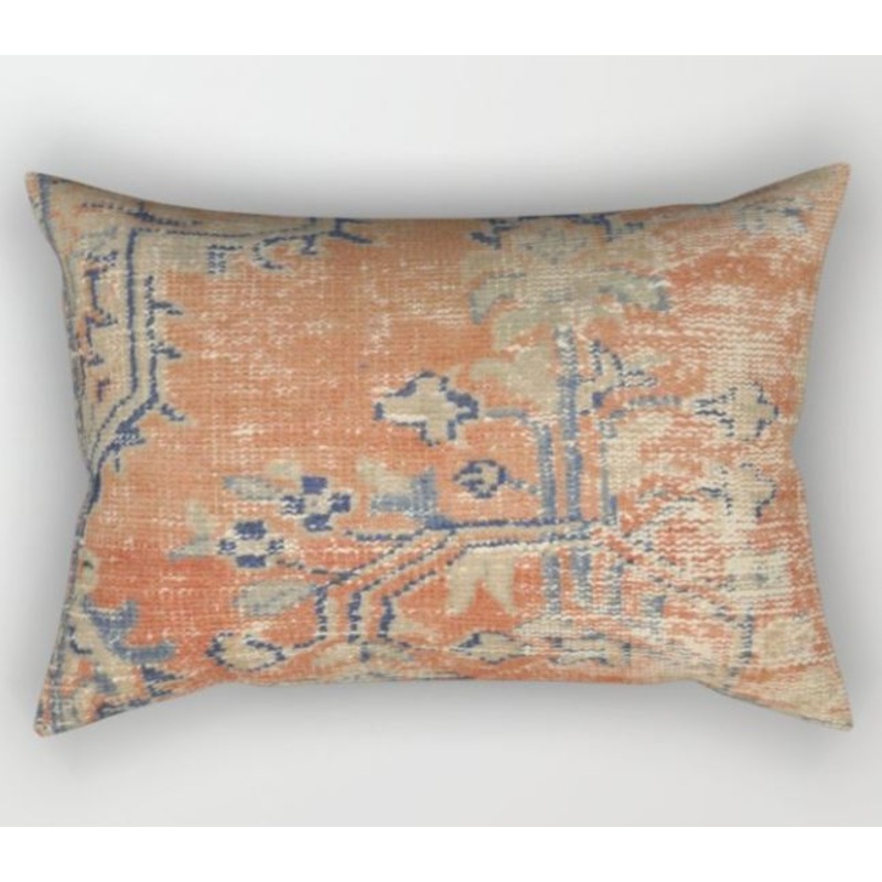 Vintage Woven Navy and Orange Rectangular Pillow With Insert-17″x12″