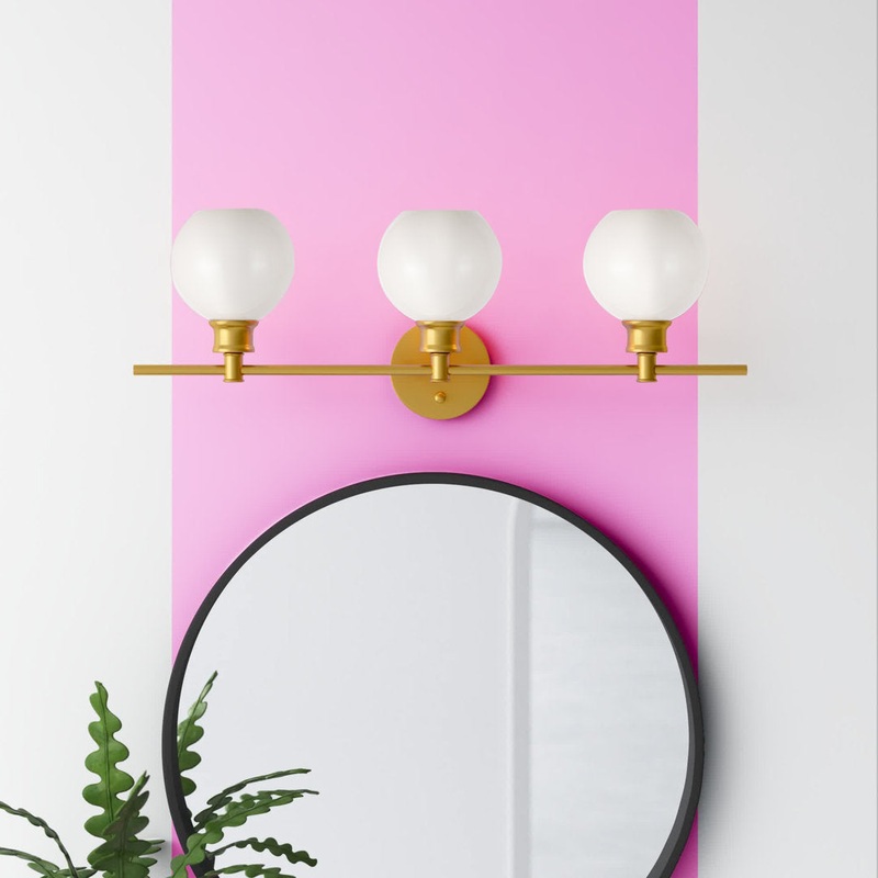 Drinkard 3-Light Dimmable Vanity Light Hashtag Home Shade Color: White Finish: Brass