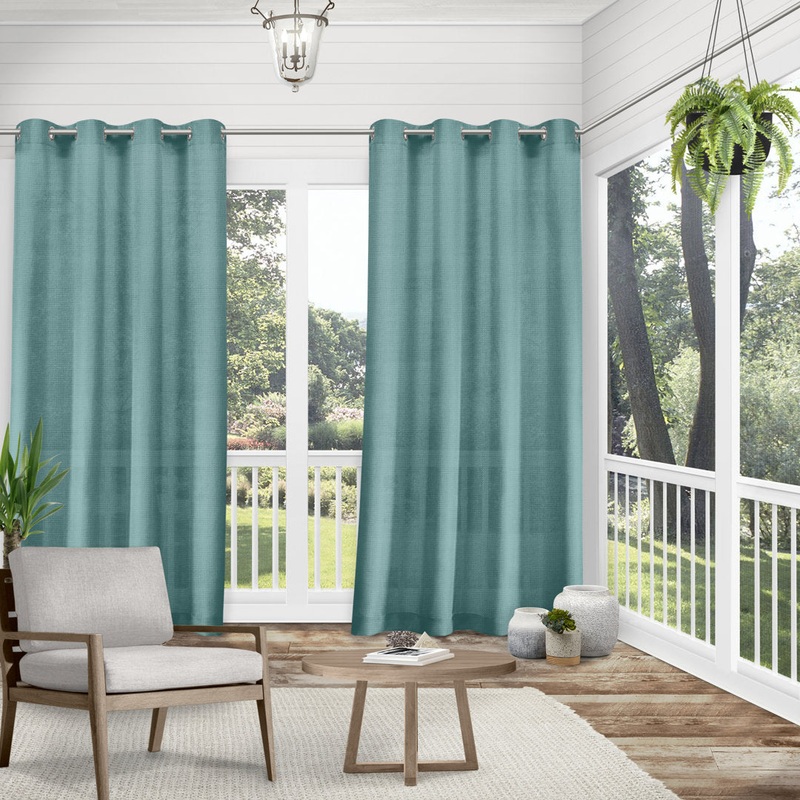 Exclusive Home Miami Semi-Sheer Textured Indoor/Outdoor Grommet Top Curtain Panel Pair (Set of 2) Breakwater Bay Curtain Color: Teal Size per Panel: 54″ W x 84″ L
