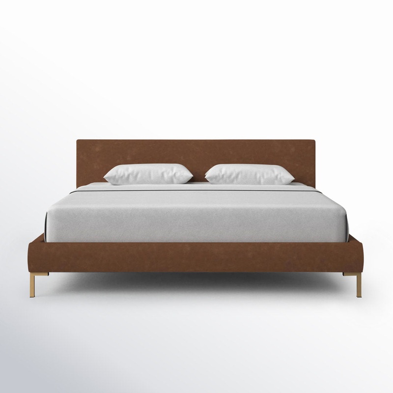 Rand Vegan Leather Bed AllModern Color: Zuma Charcoal Textured Linen, Leg Color: Brass Size: Full