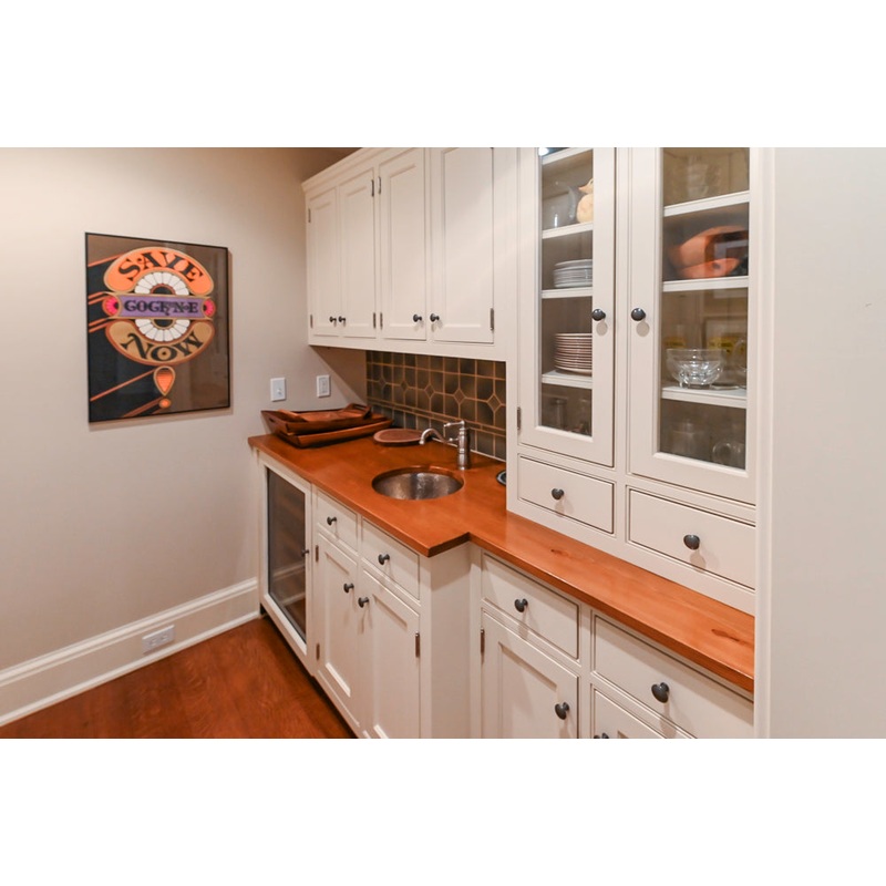 Traditional White Butler’s Pantry with Prep Sink and Wood Countertops