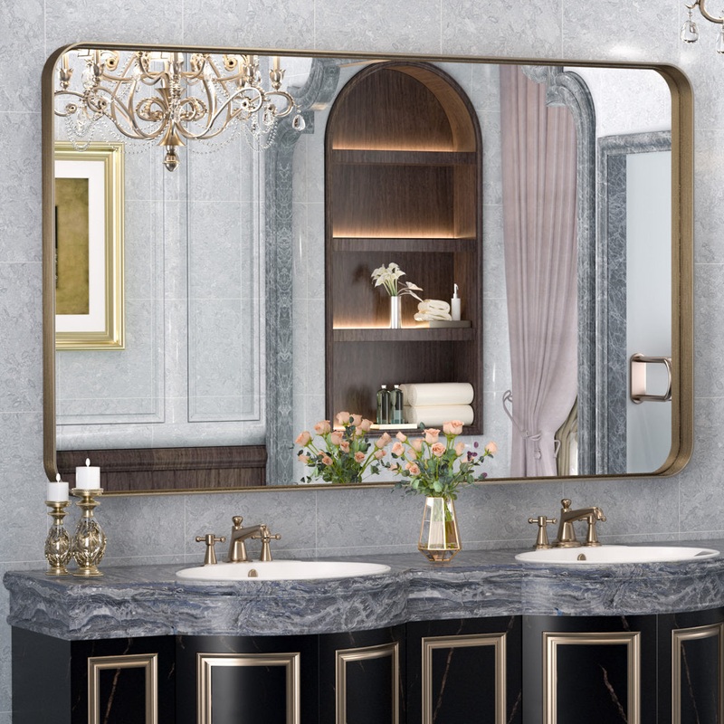 Tyro Bathroom Decorative Home Dcor Corner Hangs Bathroom Mirror Latitude Run Size: 30″ x 48″ Finish: Bronze, Shape: Rectangle