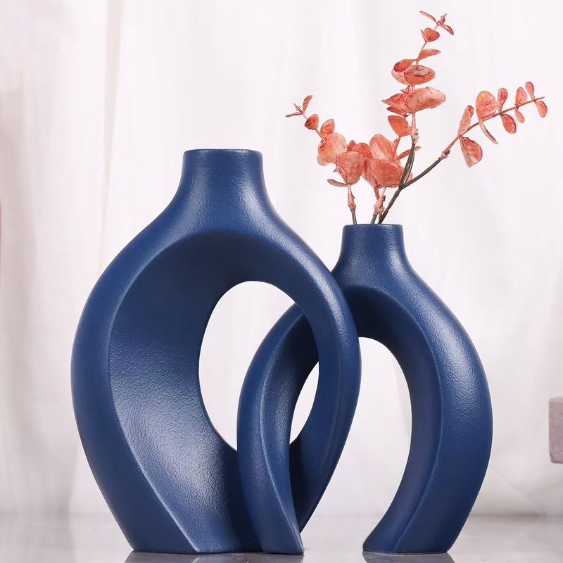 Arther 2 Piece Handmade Ceramic Table Vase Set Wade Logan Color: Blue