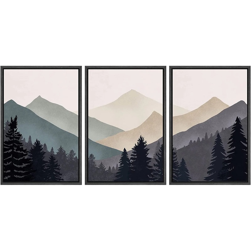Blue Gray Duotone Mountain Forest Abstract 36X72