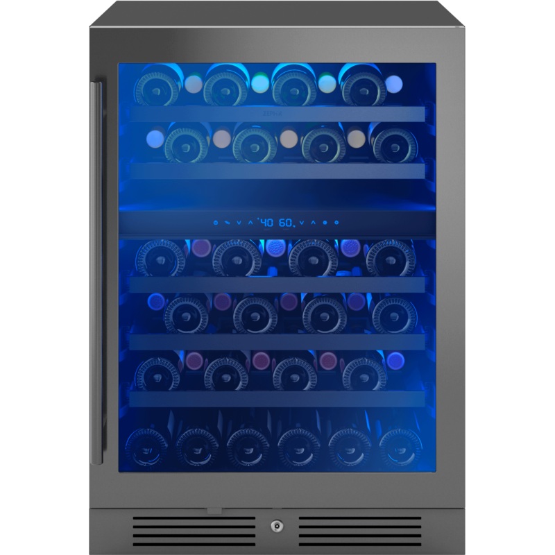 Zephyr PRW24C02CBSG Presrv Wine Cooler, 24in UC, Blk SS+Gls,Rvs Dr, 2Z