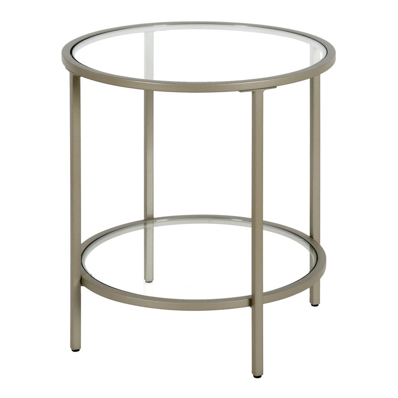Ceno Glass End Table with Storage Wade Logan Table Base Color: Satin Nickel