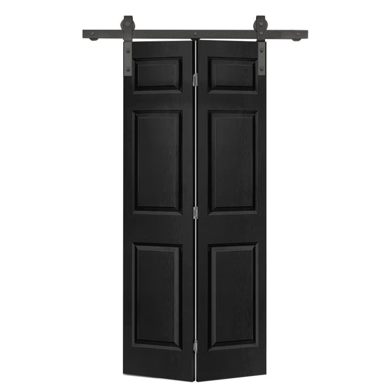Paneled MDF Composite Bifold Barn Door with Installation Hardware Kit Calhome Size: 30″ x 84″ Finish: Black