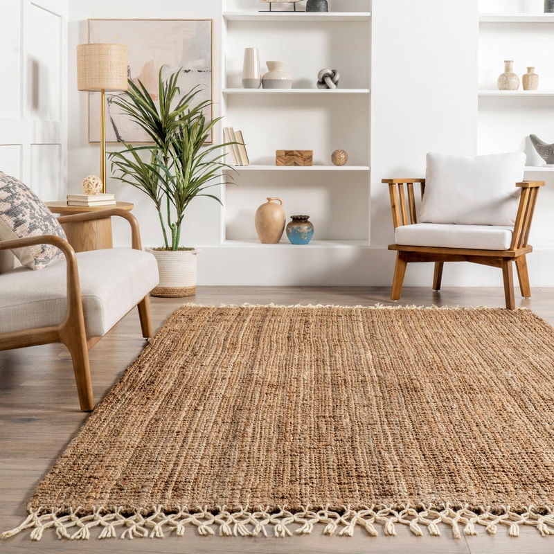 Werts Handmade Tufted Farmhouse Jute Tasseled Brown Rug Bay Isle Home Rug Size: Rectangle 10′ x 14′