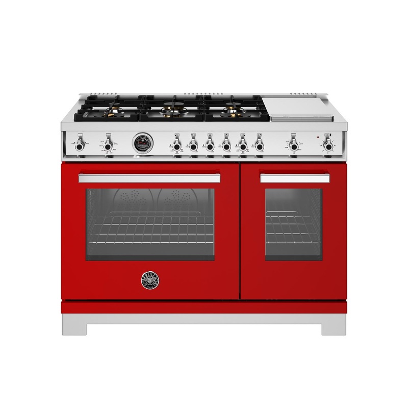 Bertazzoni PRO486BTFGMROT 48 Inch All-Gas Range 6 Brass Burners And Griddle Rosso