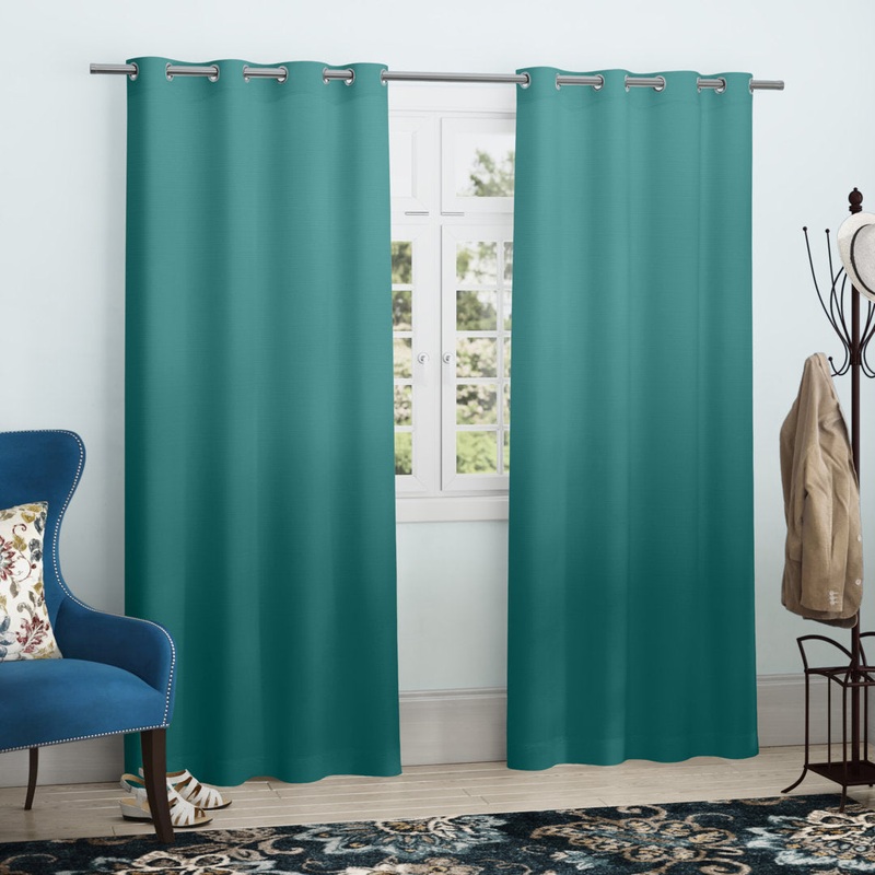 Bertrand Solid Semi-Sheer Outdoor Grommet Curtain Panels (Set of 2) Red Barrel Studio Curtain Color: Teal Size per Panel: 54″ W x 84″ L
