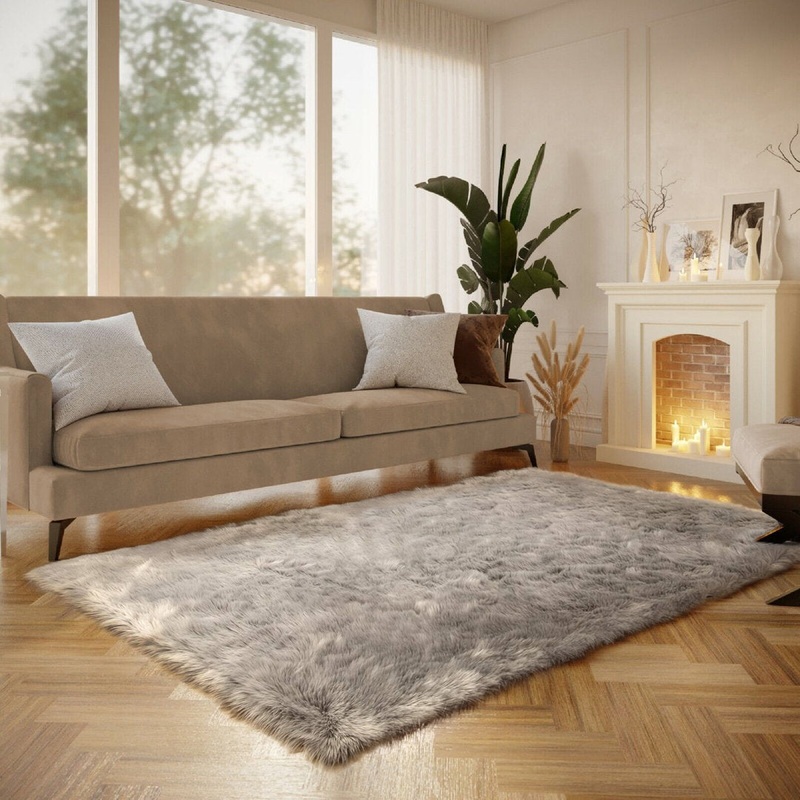 Haja Handmade Shag Faux Sheepskin Gray Area Rug Everly Quinn Rug Size: Rectangle 8′ x 10′