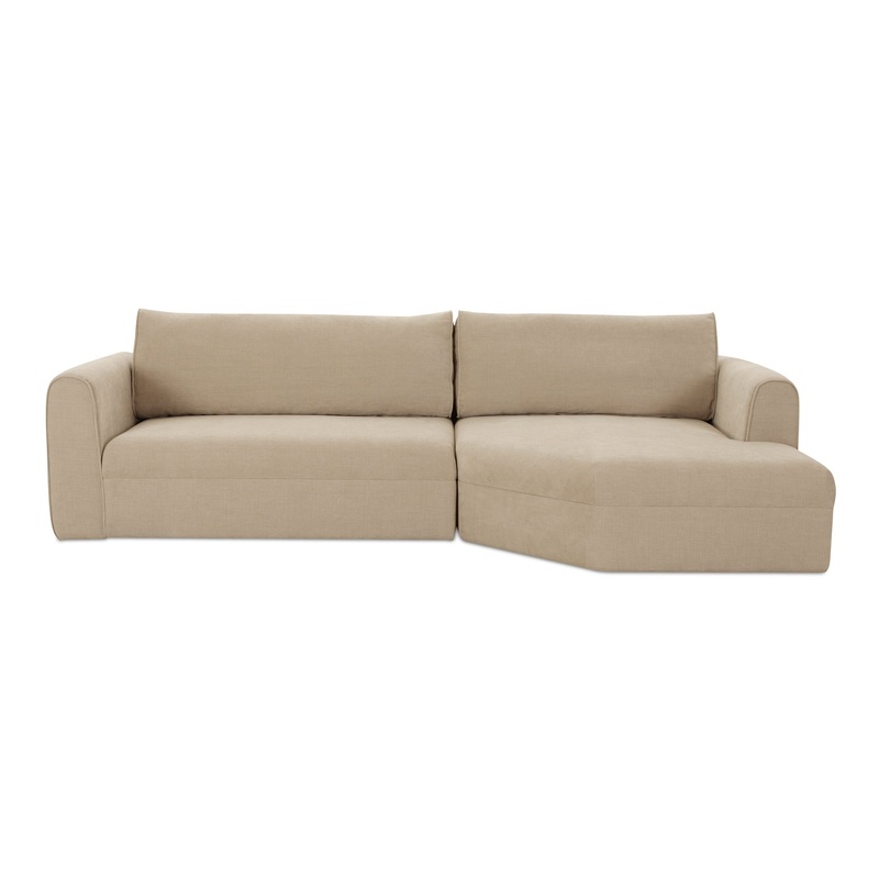 Modern Angled Wide Chaise Sofa with Chenille Upholstery