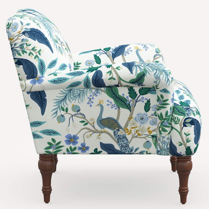 Rifle Paper Co. x Cloth & Company Bristol Armchair Rifle Paper Co. x Cloth & Company Body Fabric: Rpc Peacock Blue & White Linen