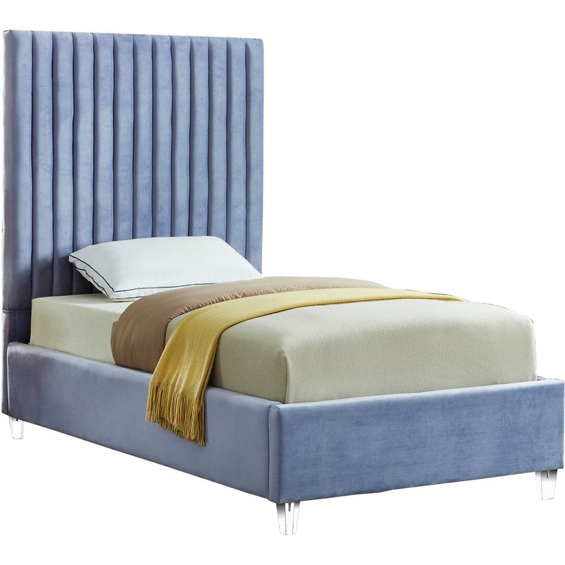 Upholstered Tufted Low Profile Platform Bed Everly Quinn Color: Sky Blue Size: Twin