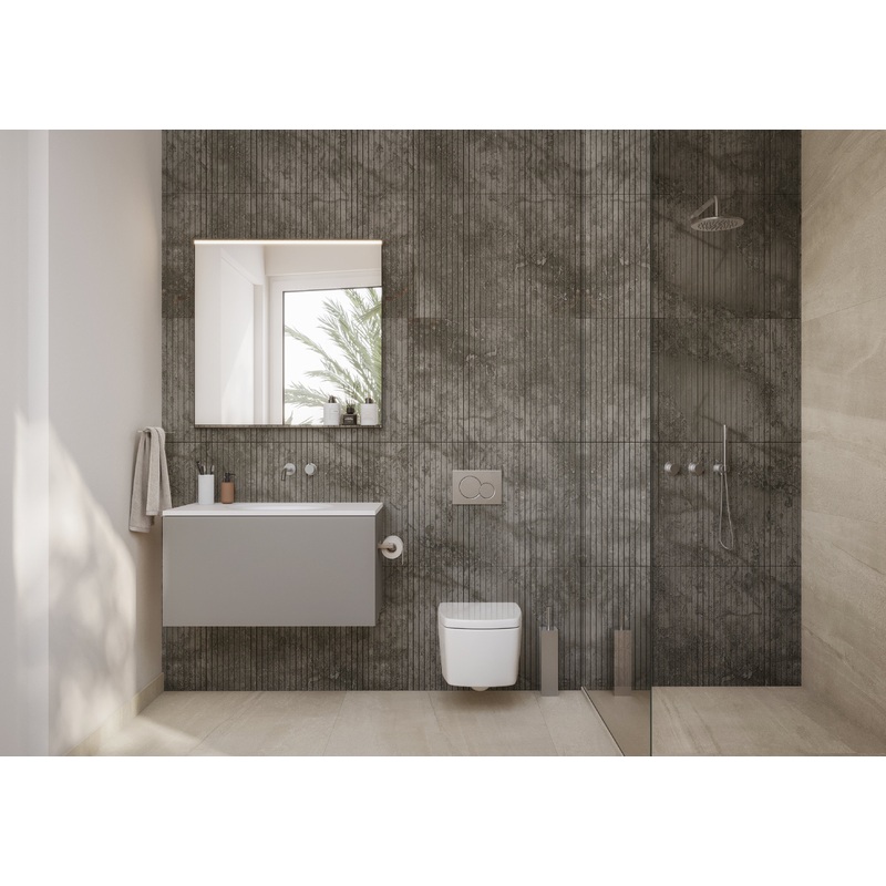 Boffi Free Zone Full Bathroom with Xilowood Planked Sand Finish and Cristalplant Countertop