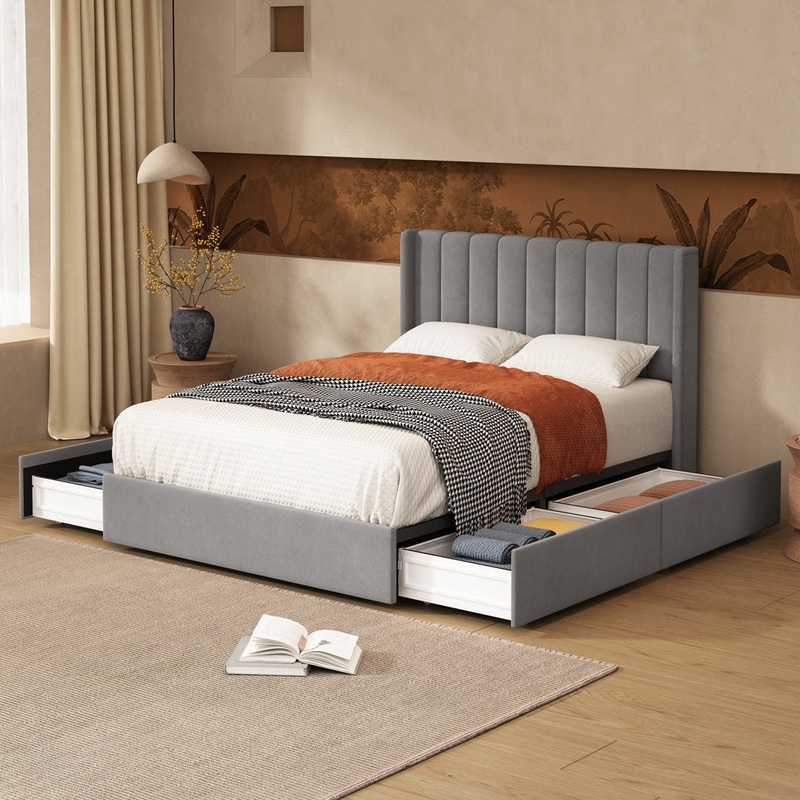 Jeilyn Upholstered Platform Drawer Storage Bed Latitude Run Color: Gray Size: Full