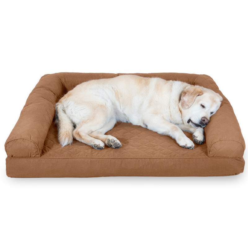 Quilted Orthopedic Bolster Sofa Pet Bed FurHaven Color: Toasted Brown Size: Jumbo (40″ W x 32″ D x 8″ H)