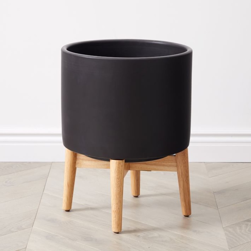 Mid-Century Turned Wood Leg Planter-Wide