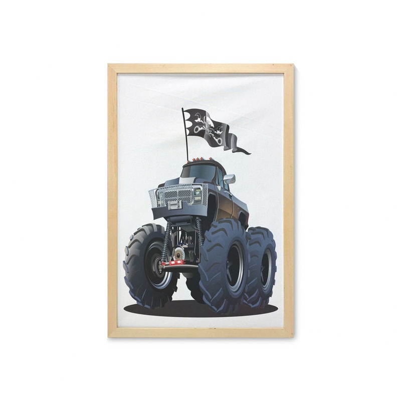 Popular Large Suspension Monster Truck Dead Skull Pirate Flag off to Road – Picture Frame Graphic Art Print on Fabric East Urban Home