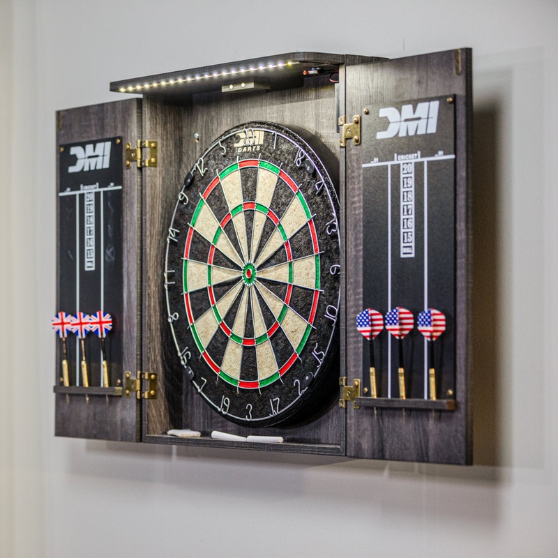 Sports Paris LED Lighted Bristle Dartboard and Cabinet Set with Darts DMI Sports