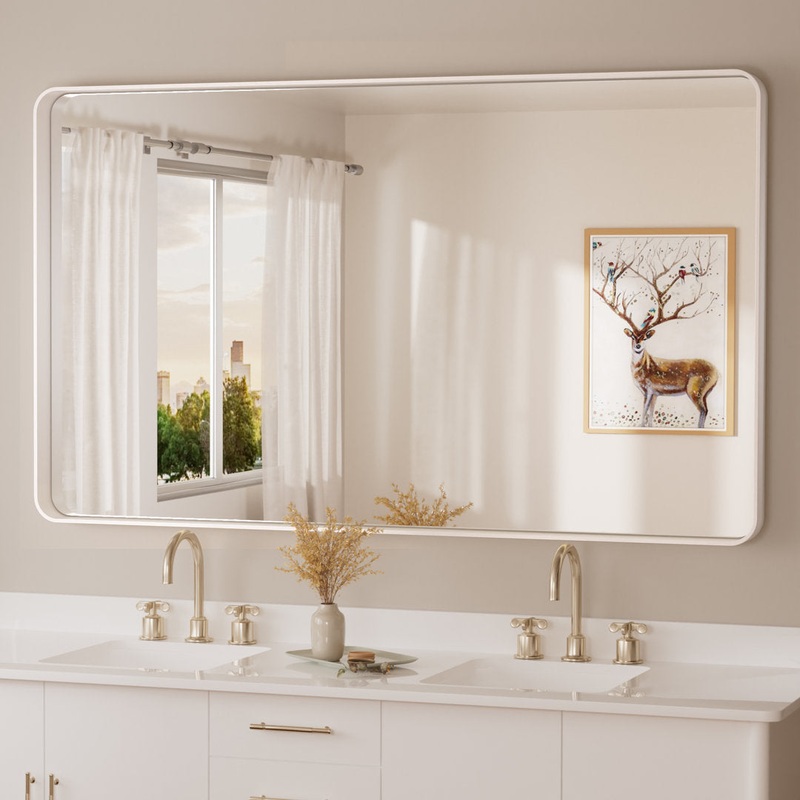 Tyro Bathroom Decorative Home Dcor Corner Hangs Bathroom Mirror Latitude Run Size: 36″ x 60″ Finish: White, Shape: Rectangle