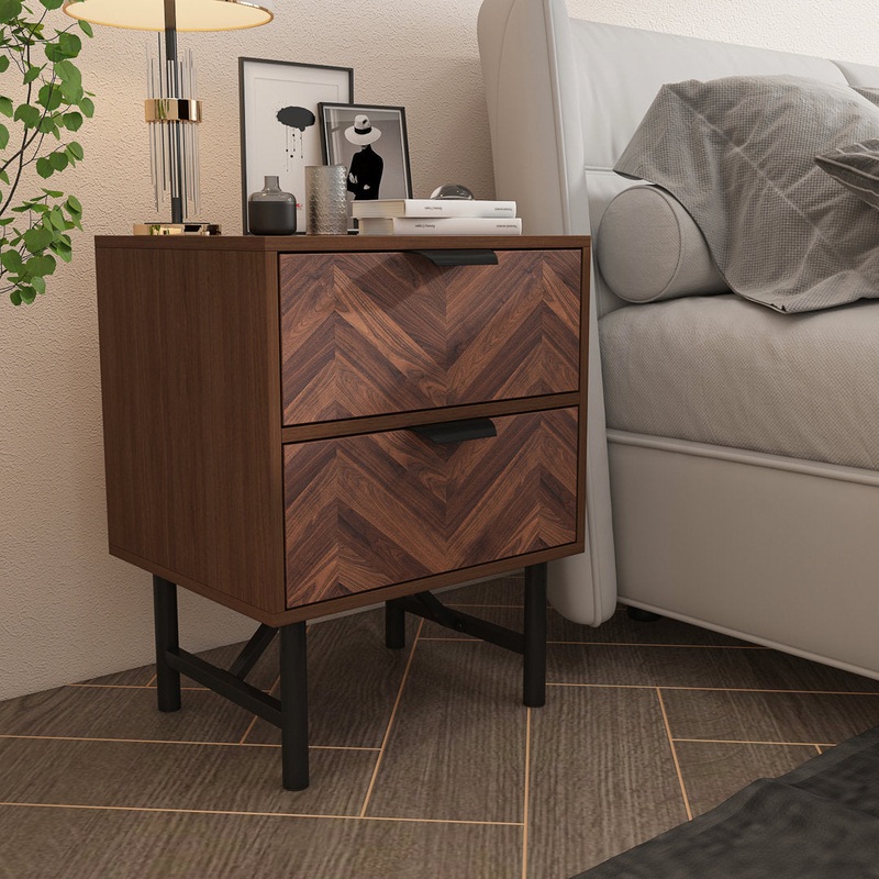 2 – Drawer Iron Nightstand in Brown Union Rustic