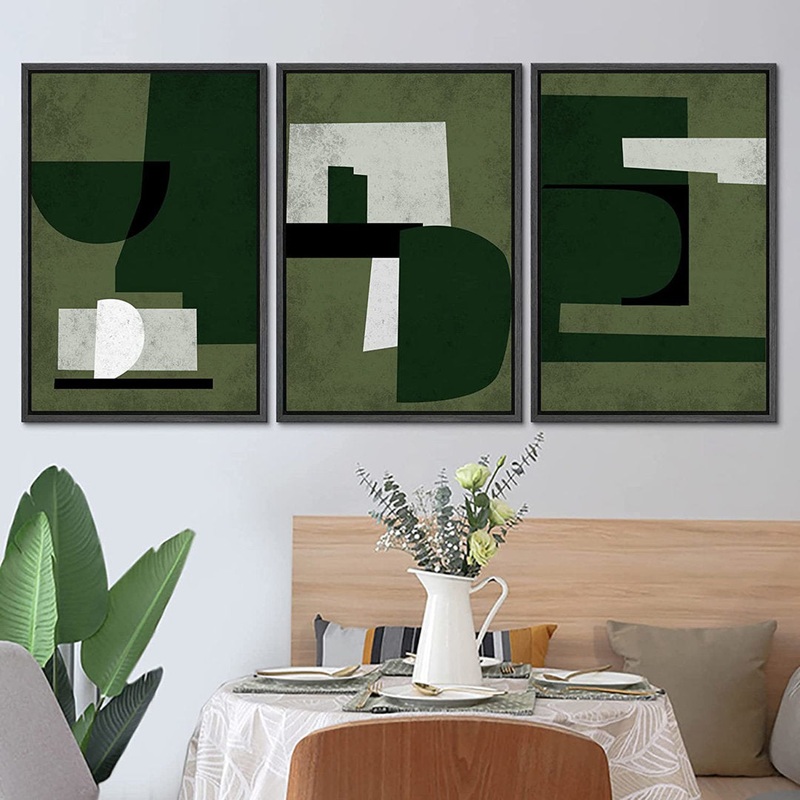 SIGNLEADER Framed Canvas Print Wall Art Set Green White Geometric Mid-Century Figures Abstract Shapes Illustrations Modern Art Boho Decorative For Living Room, Bedroom, Office -2204-M11 Green SIGNLEADER Size: 16″ W x 24″ H Format: Black Framed