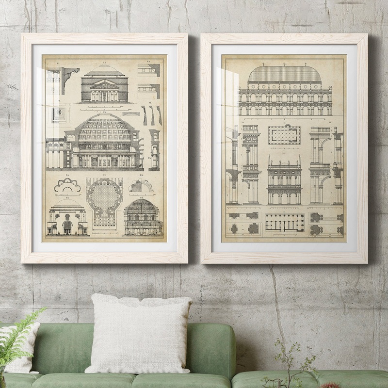 Vintage Architects Plan III – 2 Piece Picture Frame Graphic Art Print Set on Paper Williston Forge Size: 37.5″ H x 55″ W x 1.5″ D Format: White Framed Paper