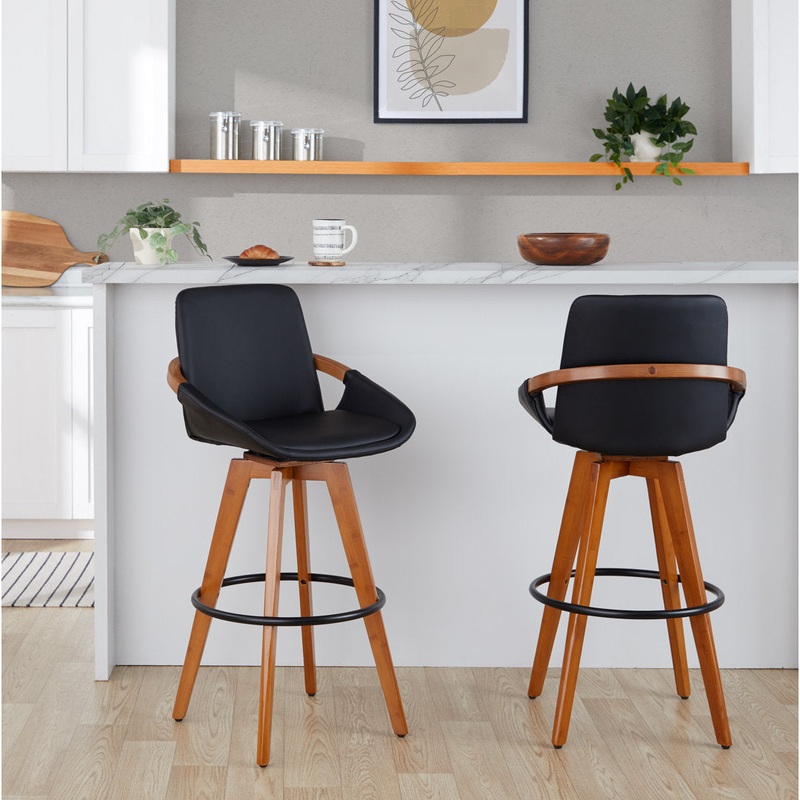 Whitacre Swivel Stool Wade Logan Upholstery: Black Faux Leather, Seat Height: Bar Stool (29″ Seat Height)