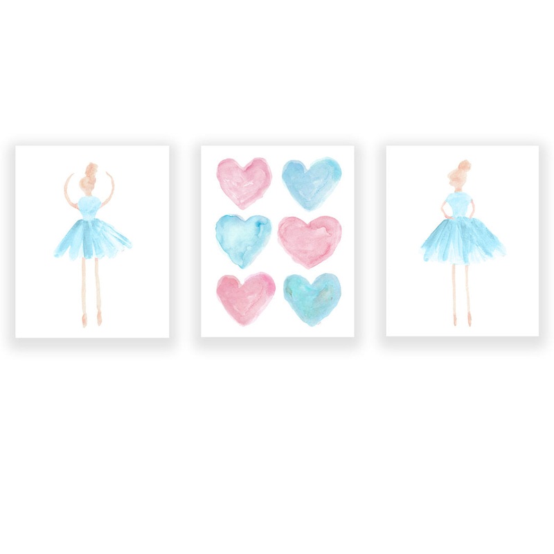 Little Girls Ballet Artwork, Paper Prints (Set of 3) Outside In Art Studio Color: Aqua Blue and Pink Size: 10″ H x 8″ W x 0.06″ D