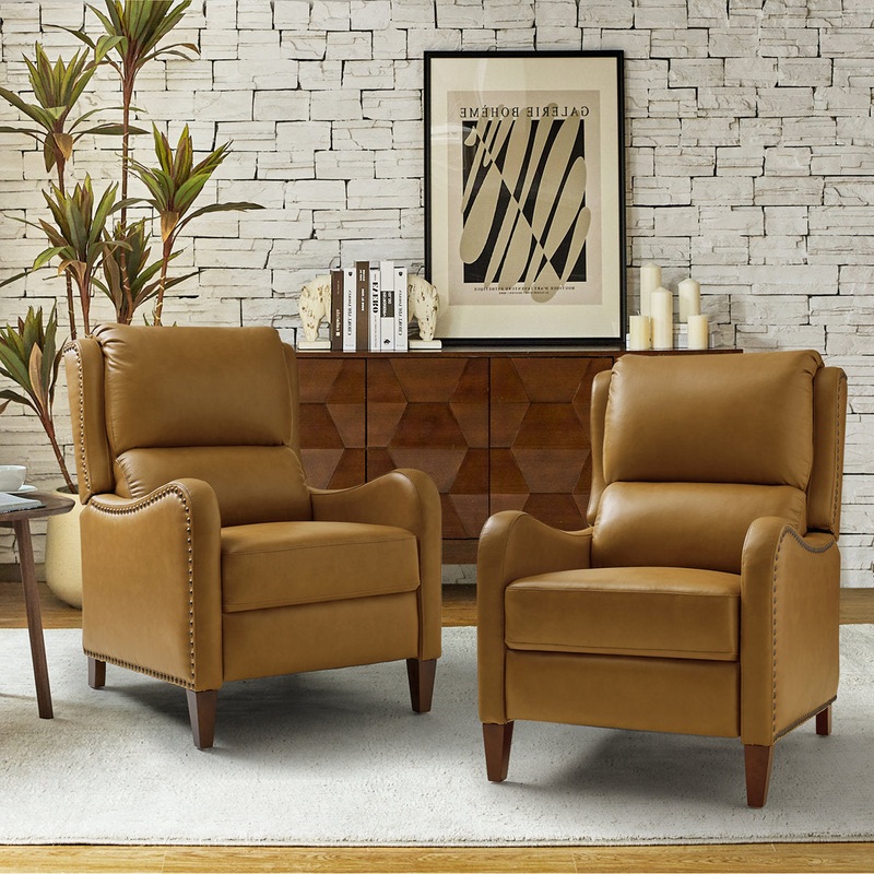 Beecher 28.75″ Wide Genuine Leather Club Recliner (Set of 2) Lark Manor Body Fabric: Camel Top Grain Leather
