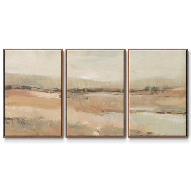Earth Tone Landscape I – Multi Piece Framed Canvas Wrought Studio Size: 40″ H x 78″ W Format: Walnut Framed