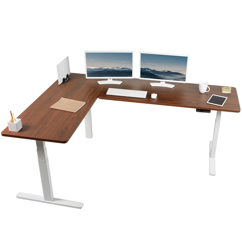 Electric 83″ x 60″ Stand Up Corner Desk Vivo Color (Top/Frame): Dark Walnut/White