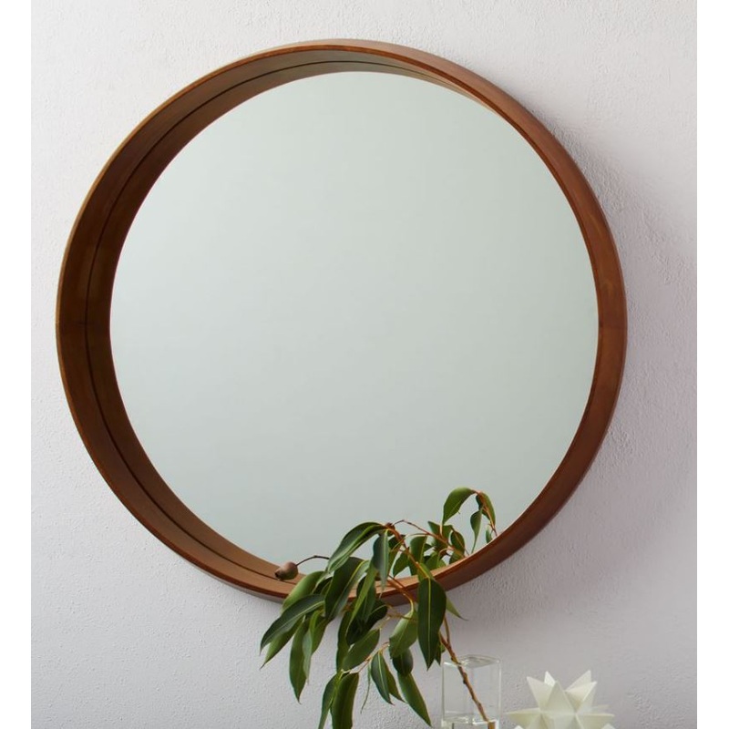Eucalyptus Wood Frame Ledge Round Wall Mirror