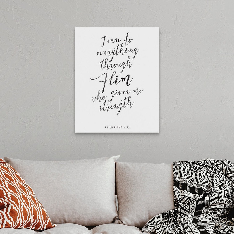 Handlettered Bible Verse – Philippians 4:13 – Textual Art Print on Canvas Gracie Oaks Size: 30″ H x 24″ W x 1.25″ D Format: Wrapped Canvas