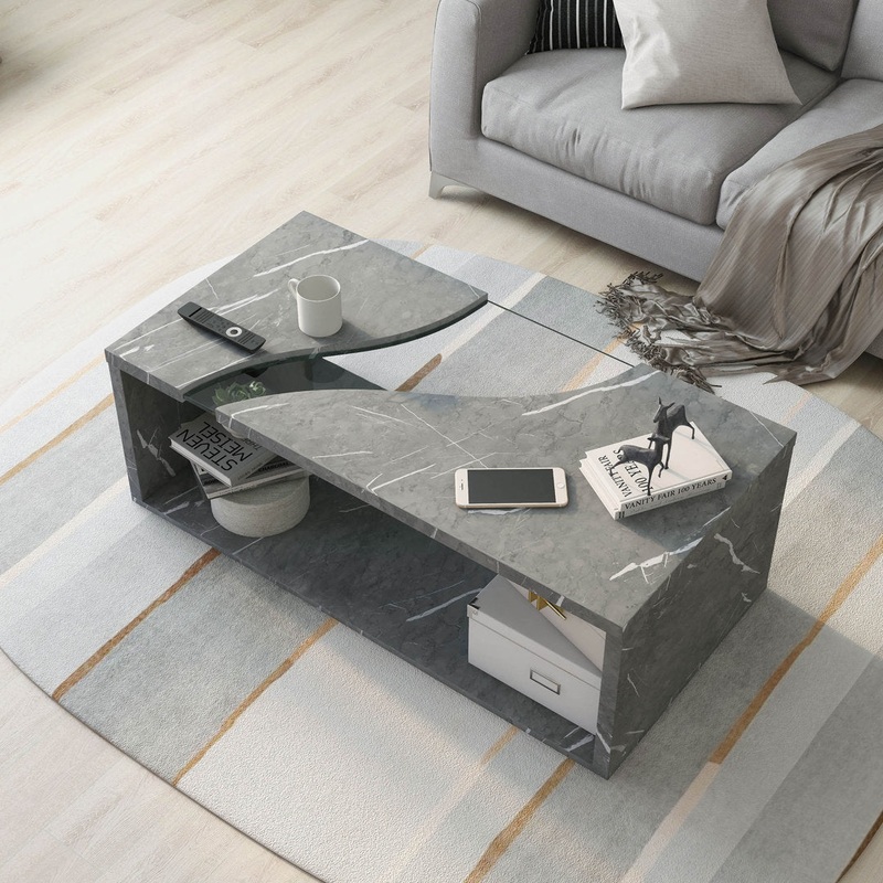 Temple Meads Floor Shelf Coffee Table with Storage Mercury Row Color: Marble Gray