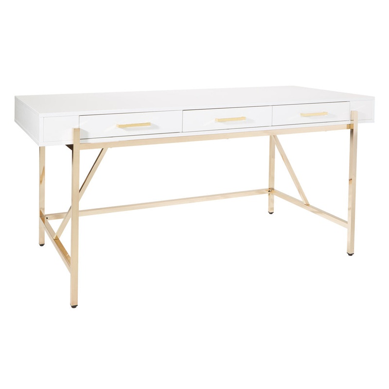 Vallee Desk with Built in Outlets Mercer41 Color: White/Gold