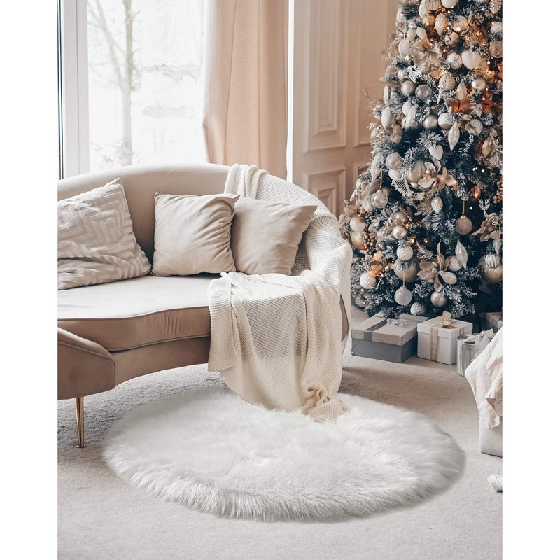 Kayzlynn Shag Faux Sheepskin White Rug Everly Quinn Rug Size: Round 4′