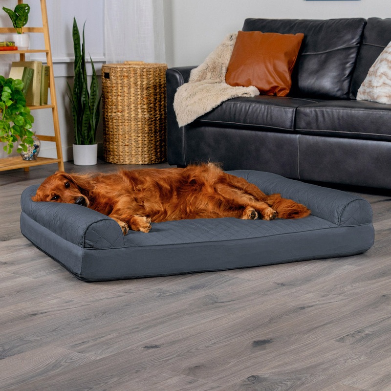 Quilted Orthopedic Bolster Sofa Pet Bed FurHaven Color: Iron Gray  Size: Jumbo (40″ W x 32″ D x 8″ H)