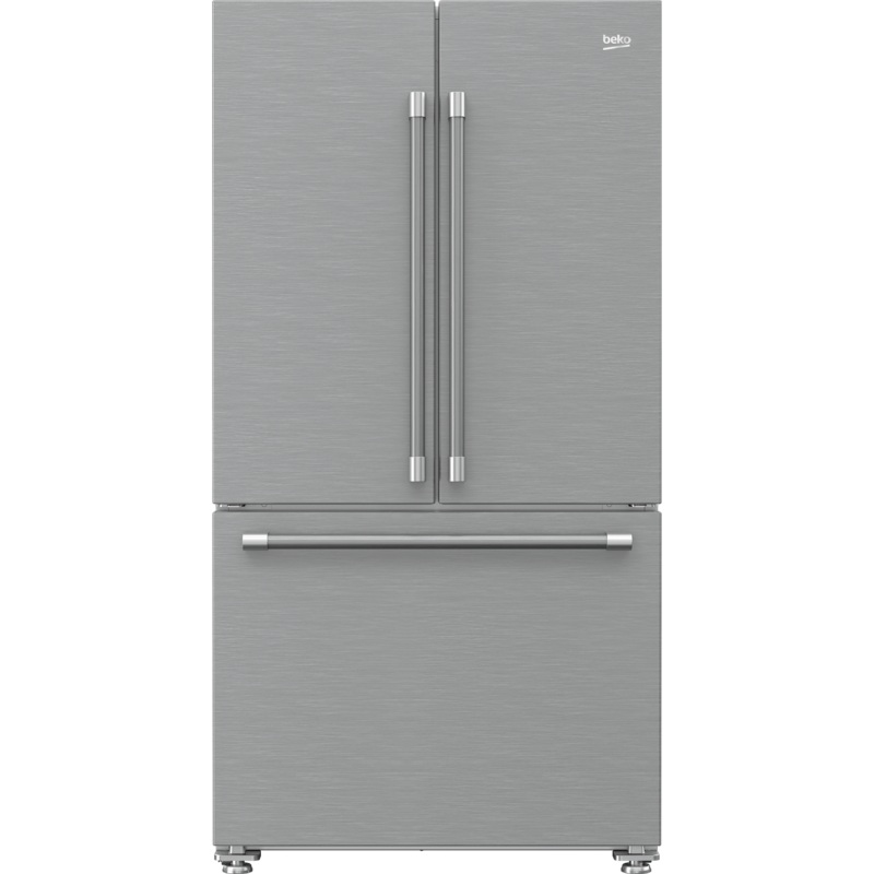 36″ French Three-Door Stainless Steel Refrigerator with Auto Ice Maker, Water Dispenser