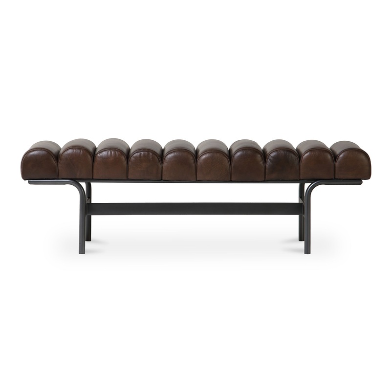 Modern Metallic Channeled Sitting Bench in Premium Leather