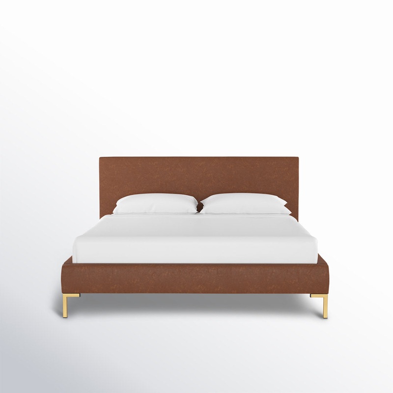 Rand Vegan Leather Bed AllModern Color: Zuma Caviar Textured Linen, Leg Color: Brass Size: Twin
